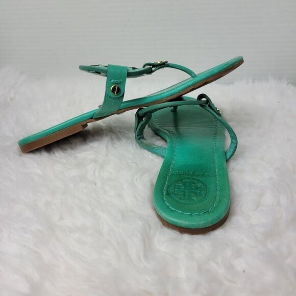 Tory Burch Miller Womens Sandals Size 5 Blue Turquoise Medallion Logo Flip Flops - Picture 5 of 11